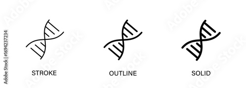 DNA icon for science, gene technology, biology, genetics. Vector stroke, outline and solid icons. Eps10.