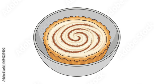 Delightful cinnamon swirl tart illustration in a ceramic pie dish