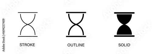 Hourglass icon for time, deadline, hour, countdown. Vector stroke, outline and solid icon. Eps10.