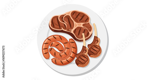 Diverse grilled meats assortment on a plate, offering a savory indulgence