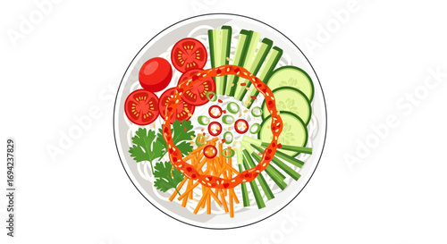 Exquisite representation of a vibrant and colorful asian noodle salad
