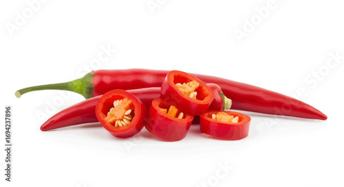 Fresh Red Chili Peppers, Whole and Sliced, A Vibrant Culinary Ingredient