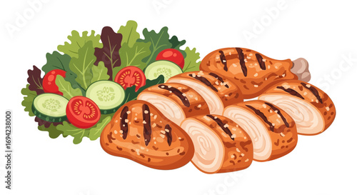 Grilled chicken with fresh salad, a healthy culinary delight illustration