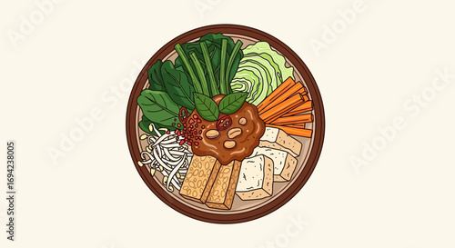 Gado-Gado Illustration, Indonesian Salad with Peanut Sauce, Vector Art