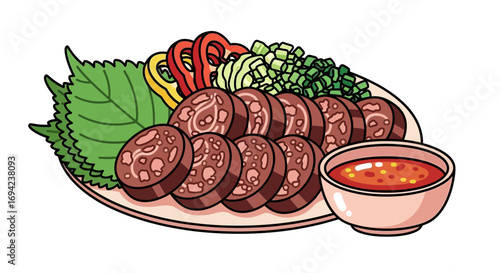 Hand-Drawn Korean Sundae Cartoon, with Fresh Vegetables and a Delicious Sauce