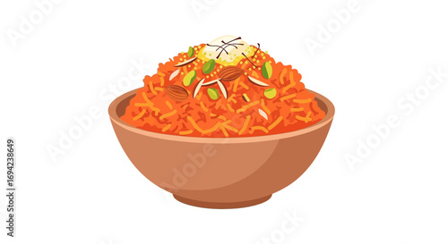 Illustration of Gajar ka Halwa in earthen bowl, traditional indian dessert