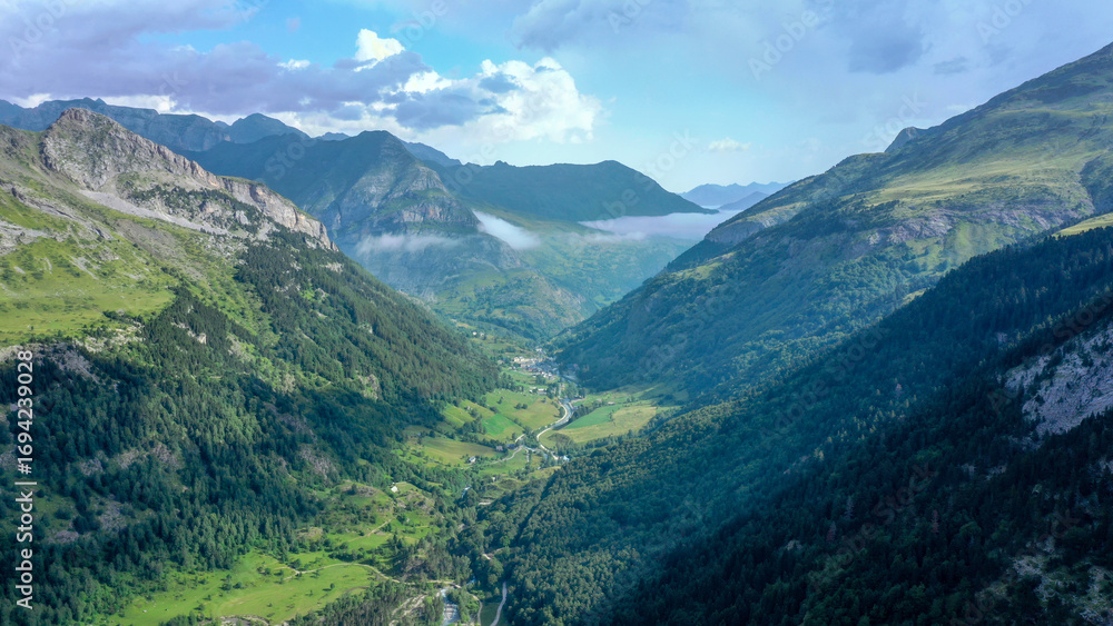 Fototapeta premium Valley of Light Pyrenees Aerial View