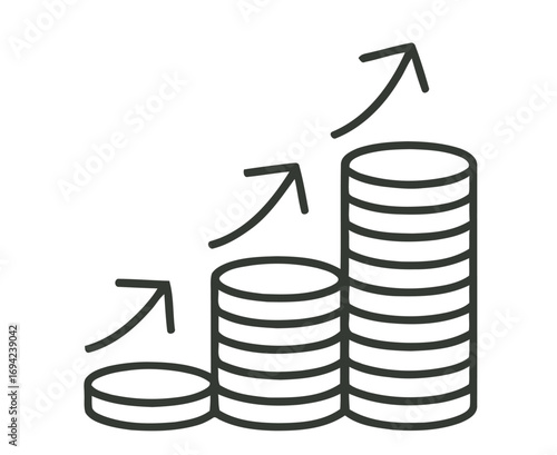 Witness dynamic financial growth with rising coin stacks and upward arrows