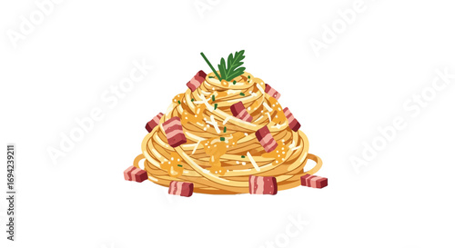 Stylized Illustration of Carbonara Pasta Dish on a White Background