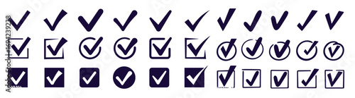 Check mark icon in hand drawn style. Handmade doodle vector illustration on isolated background. Cross, circles, arrow mark sign business concept