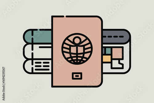 A passport with airline tickets and a credit card on a light background in a cartoon style design