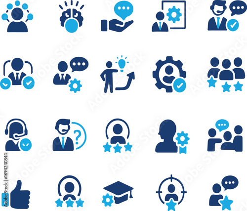Expert icon set. Containing advice, competence, expertise, knowledge, skill, specialist, experience and more. Solid vector icons collection.