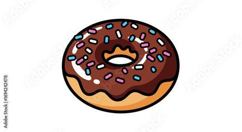 Delicious chocolate donut with colorful sprinkles and a smooth glaze illustration for sweet treats