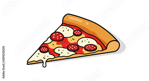 Delicious pepperoni pizza slice with melting cheese and a golden crust in a vector illustration