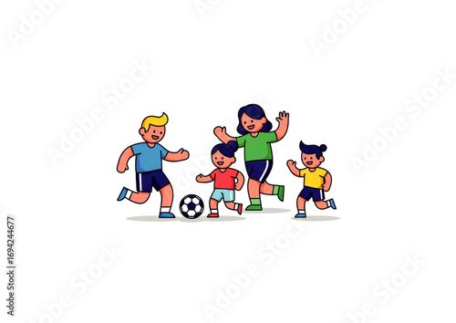 icon of family playing soccer together