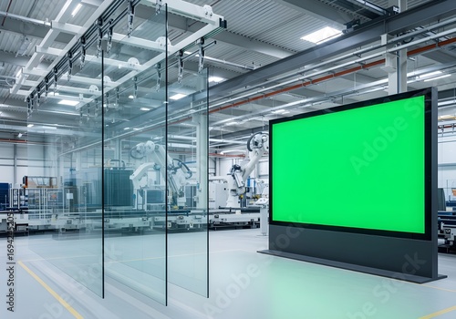 modern factory interior green screen display