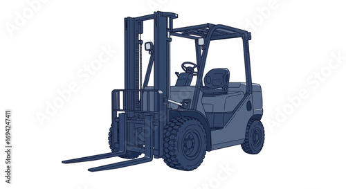 Illustration of a forklift isolated on white background, showcasing its design and functionality in material handling and construction applications