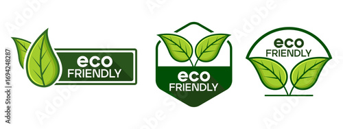 Eco Friendly Green Leaf Badge Label Icon Design Set