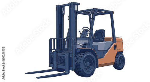 Illustration of a forklift isolated on white background, showcasing its design and functionality in material handling and construction applications
