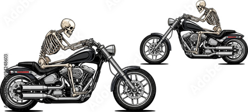 Skeleton Rider on Powerful Motorcycle Illustration