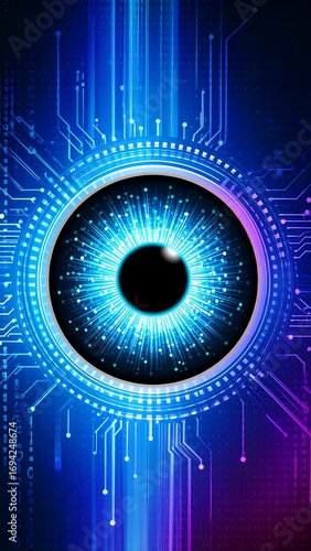 Futuristic eye in digital circuit