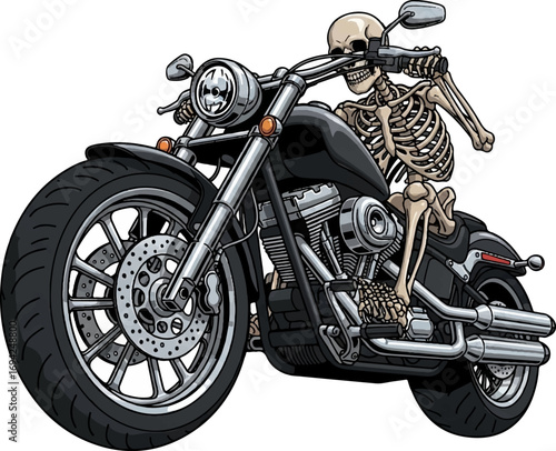 Skeleton Rider on Powerful Motorcycle Illustration