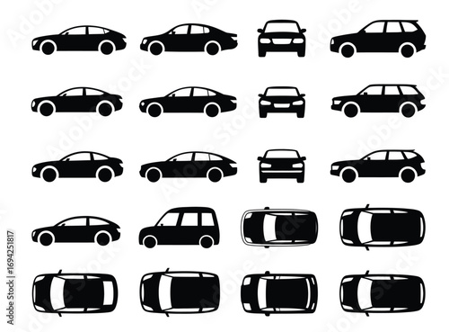 Sleek car silhouettes showcasing various models and angles for automotive design