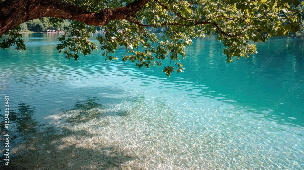 Obraz premium Turquoise lake with sunlight reflections