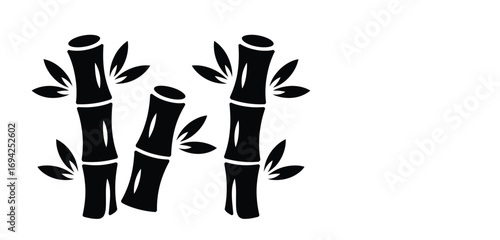 Black bamboo stalks with leaves creating a nature-inspired minimalist design