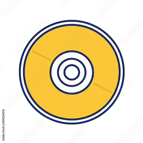 Illustration of a yellow and blue circular design featuring concentric circles, like a CD