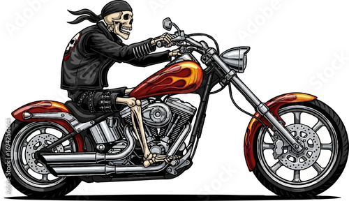 Skeleton Rider on Powerful Motorcycle Illustration