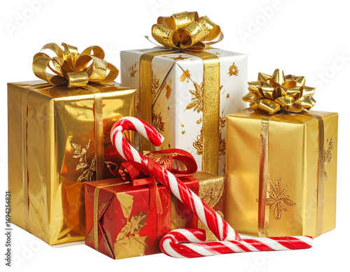 Santa’s Sleigh Filled with Colorful Presents, Side View, Transparent PNG background 