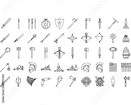 Collection of hand-drawn medieval weapons and heraldic symbols a collection of hand-drawn medieval weapons and heraldic symbols ideal for design projects