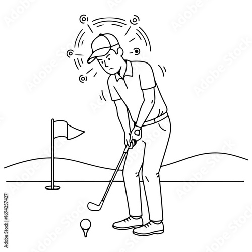 Performance Anxiety: This image, depicting a player's lack of focus and hesitation on the golf course, is useful in writing about mental health and attention.