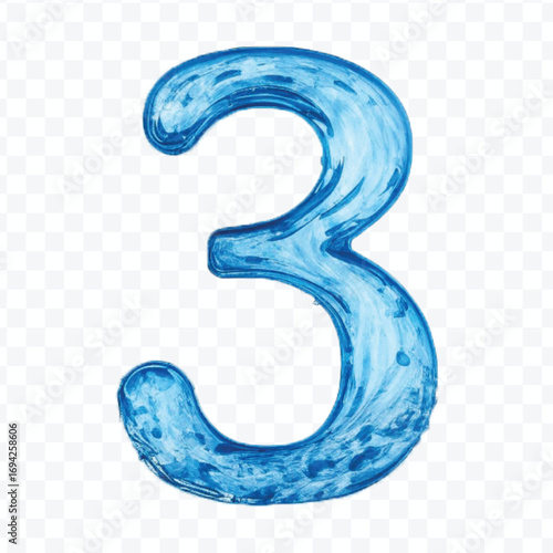 abstract 3d number 3 digit made by water splash in different style isolated on transparent background