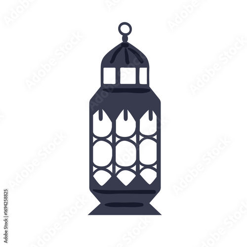 Lantern, Moroccan lamp, light in traditional arab style. Ornate metal lighting design with intricate pattern, cultural decor, oriental decoration. Flat vector illustration isolated on white background