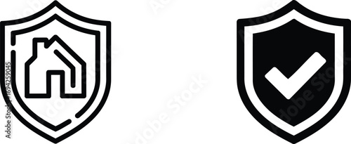 Shields with Home and Check Mark Protection Icons for Safety Security and Verification Symbolizing Trust and Reliability in Insurance Business Design