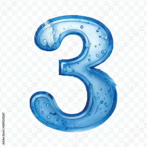 abstract 3d number 3 digit made by water splash in different style isolated on transparent background