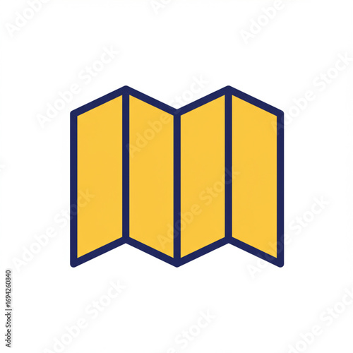 Folded Map Icon with Blue Border, Simple Graphic Symbol for Navigation