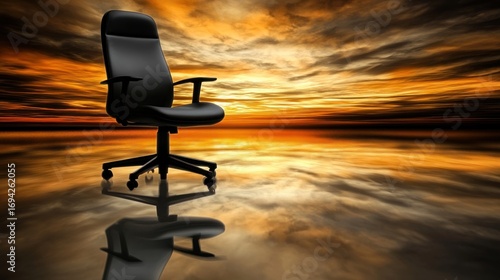 The black chair stands ready against a horizon of opportunity and limitless prospects for new