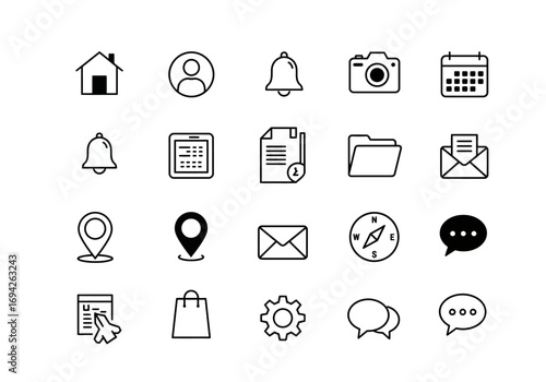 Collection of 24 Minimalist Linear Icons for Website and App UI Design