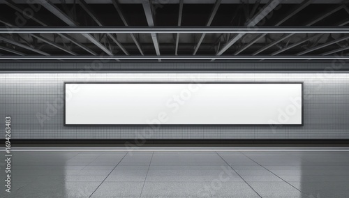 Wallpaper Mural large blank advertise billboard white LED screen horizontal for design banner announcement exit way at outdoor public sky train platform station Torontodigital.ca
