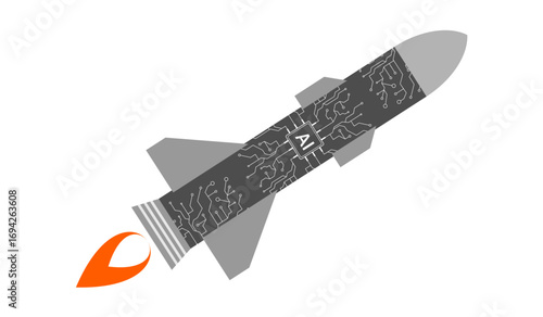 Ballistic missile or rocket using AI technology for accurate targeting, automation, threat prioritization, enhanced tracking, and so on, vector illustration.