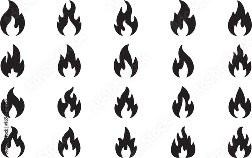 Black flame icons collection fire symbol