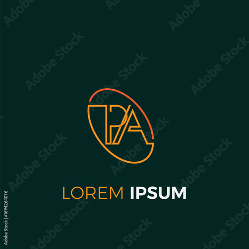 The logo is framed by an elliptical circle with the initials PA.