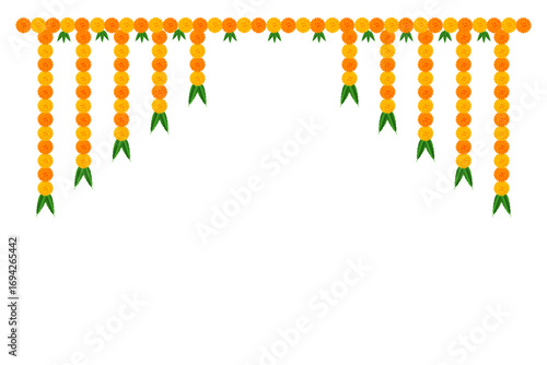 Marigold flower elements different types decoration: traditional celebration festival of dussehra, Diwali, wedding, invitation, card, floral on transparent background, vector design