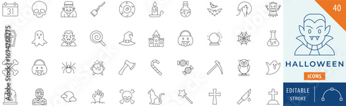 Halloween icon collection set. Editable stroke.
