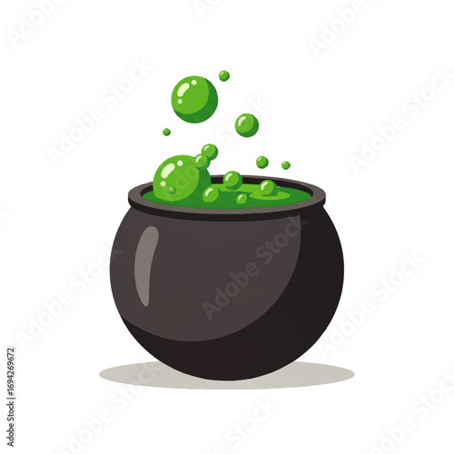 Bubbly green potion boils merrily in a dark cauldron, casting a whimsical Halloween spell.