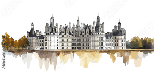 Chateau de Chambord . Chateau de Chambord  watercolor vector illustration