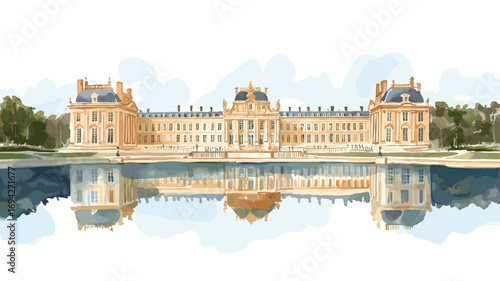 Palace of Versailles. Palace of Versailles watercolor vector illustration